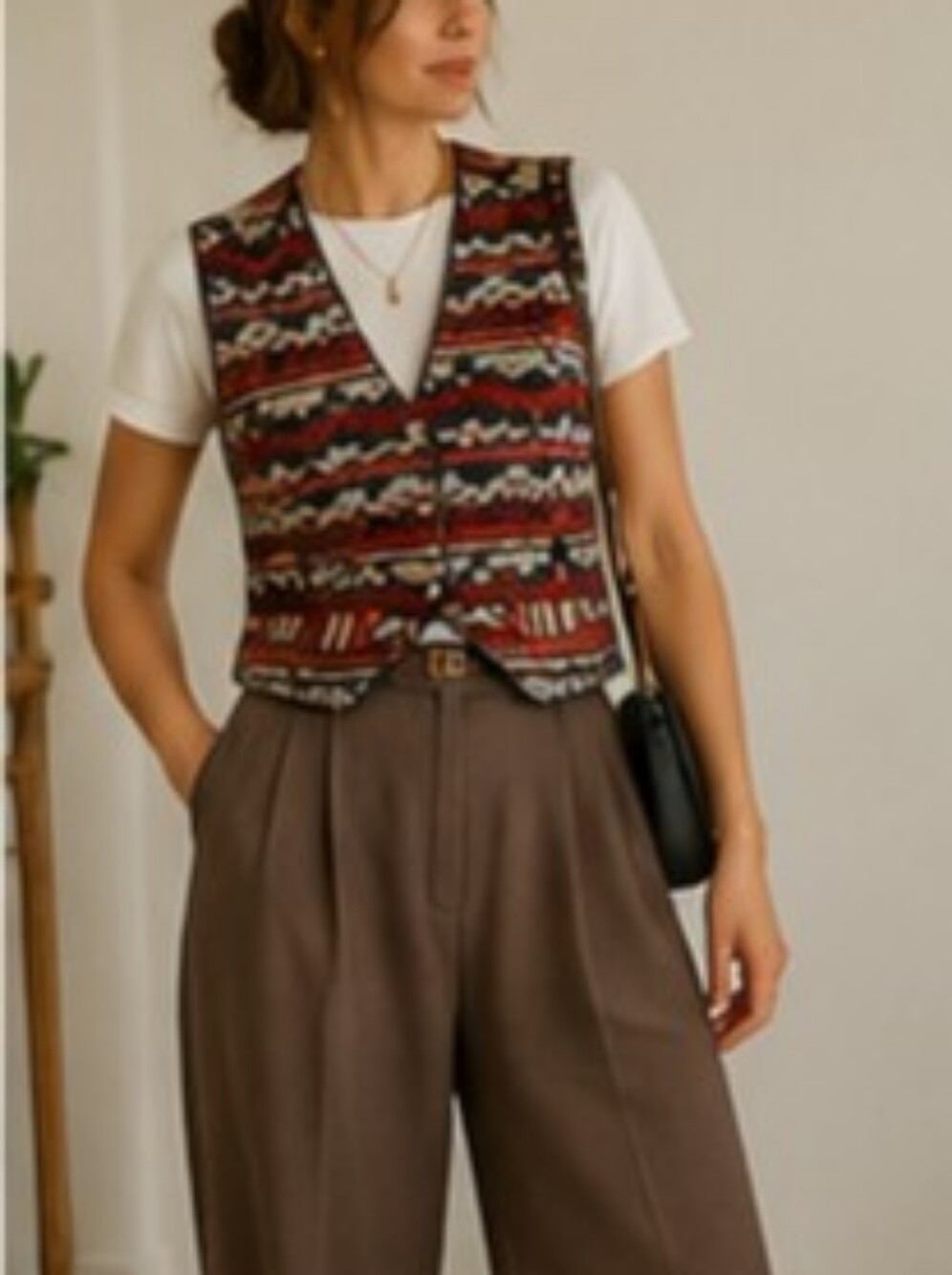 Vintage 90s Erika Maison Fondee Petites Wool Blend Patterned Vest S